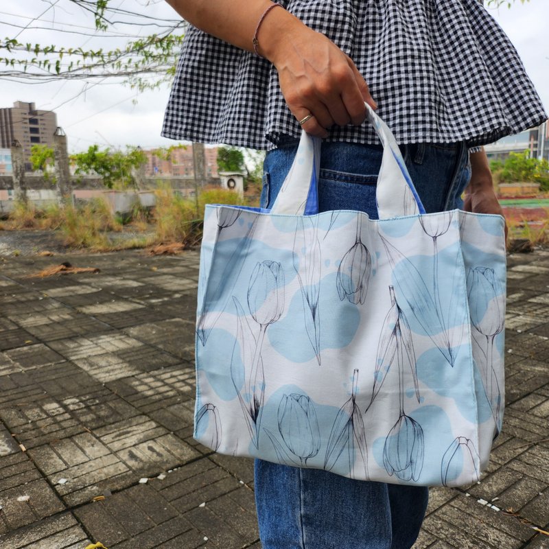 White Tulip Tote Bag Tencel Cotton Shopping Bag Clutch Bag Handbag - Handbags & Totes - Cotton & Hemp 