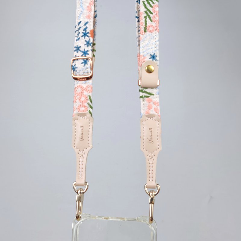 雙扣背帶-舒適1.8cm-花間-溫柔刺繡-柔美立體手感 - 手機掛繩/背帶 - 其他材質 多色