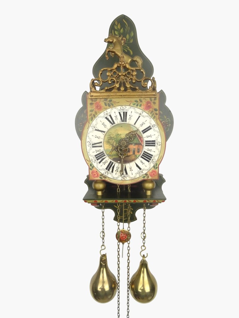 Vintage Clock Antique TOP Horse Warmink Dutch Mid Century Old Wooden UNIQUE Larg - 時鐘/鬧鐘 - 木頭 咖啡色