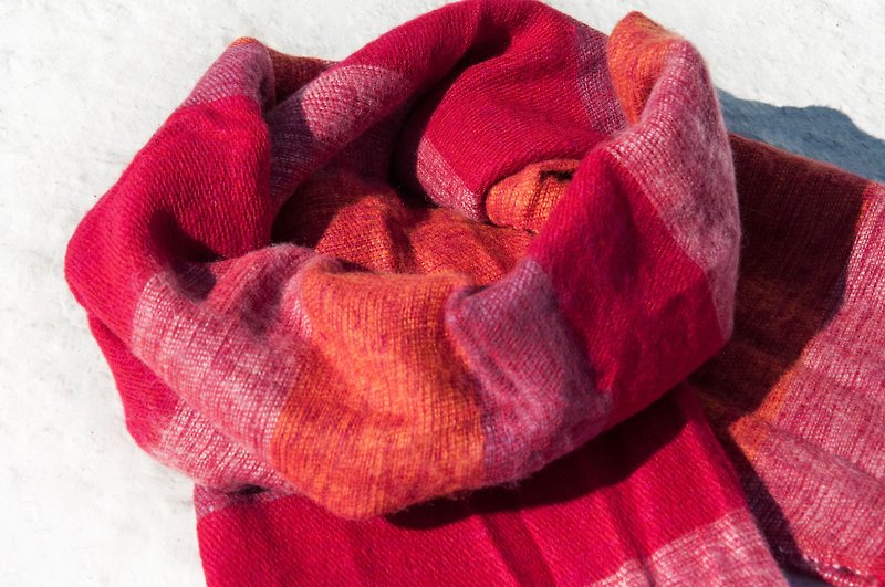 純羊毛披巾/針織圍巾/針織披巾/蓋毯/純羊毛圍巾/羊毛披巾-水果茶 - 圍巾/披肩 - 羊毛 多色
