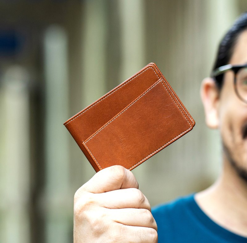 Bifold Money Clip Wallet Leather, Card Holder for Men, Personalized Card Case - 皮夾/長短夾/錢包 - 真皮 