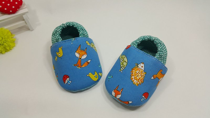 Forest small animal baby shoes - รองเท้าเด็ก - ผ้าฝ้าย/ผ้าลินิน สีน้ำเงิน