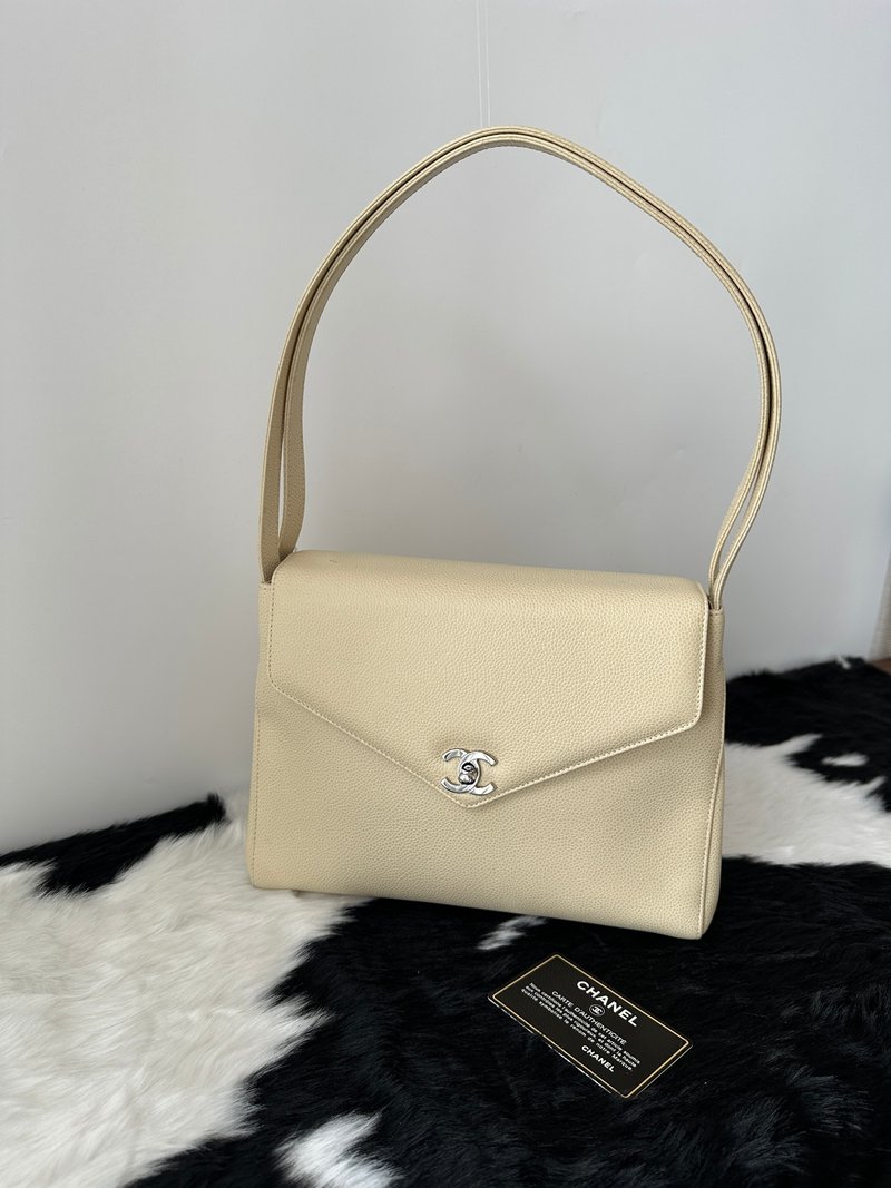 CHANEL Cream Caviar Kelly Shoulder Bag - กระเป๋าถือ - หนังแท้ ขาว