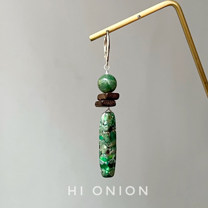 Hi Onion原創設計小眾天然石手工純銀耳扣男女復古耳夾耳環 - 耳環/耳夾/耳骨夾 - 寶石 
