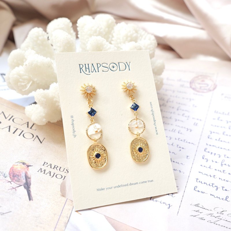 Mythical Blue Stone Earrings - ต่างหู - เงิน 