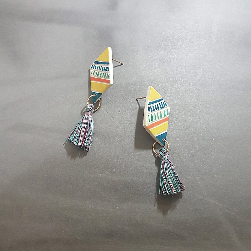 Diamond painted engraving / color tassel / kite modeling / handmade earrings / earrings / ear pins / earrings - Earrings & Clip-ons - Clay Multicolor