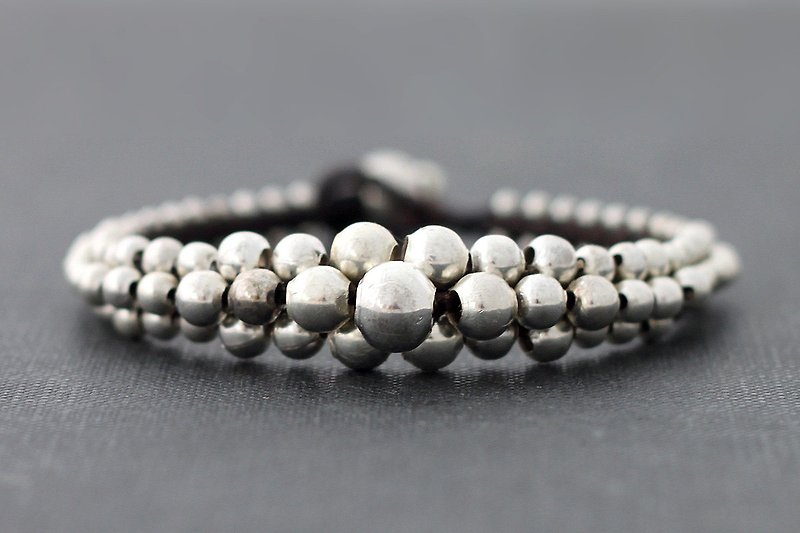 Lunar Beaded Silver Bracelets Woven Braided Cuff Bangle - สร้อยข้อมือ - โลหะ สีเงิน