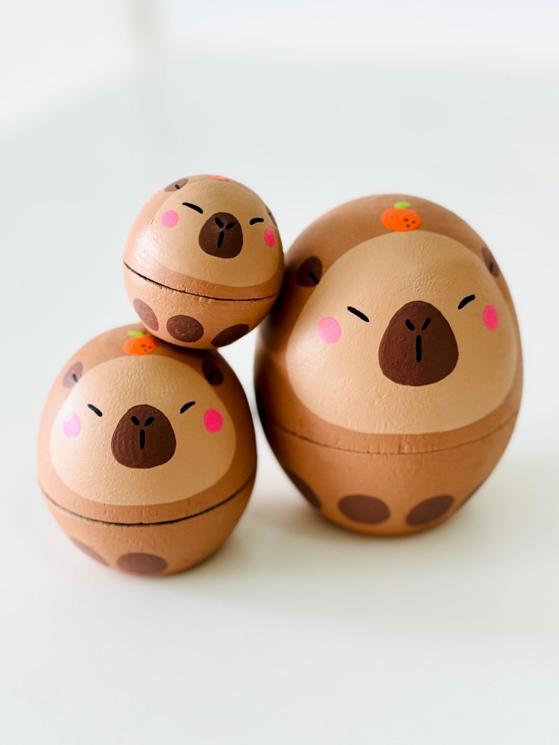 [Christmas Gift] Capybara Family Russian Doll Set Exchange Gift Handmade Wooden Carving - Items for Display - Wood 