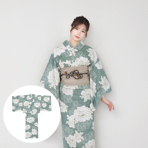 fuukakimono 日本 和服 女性 兩件式 浴衣 腰封 套組 F size x14h-19