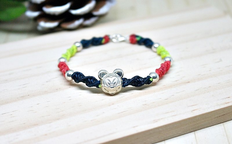 Hand-knitted silk Wax thread X silver jewelry_Mickey Mouse // You can choose your own color // -Limited*1- #cute - สร้อยข้อมือ - ขี้ผึ้ง สีแดง