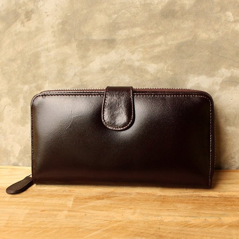 Leather Wallet - Zip Around Plus - สีน้ำตาลเข้ม (Genuine Cow Leather) / 錢包  - กระเป๋าสตางค์ - หนังแท้ สีนำ้ตาล