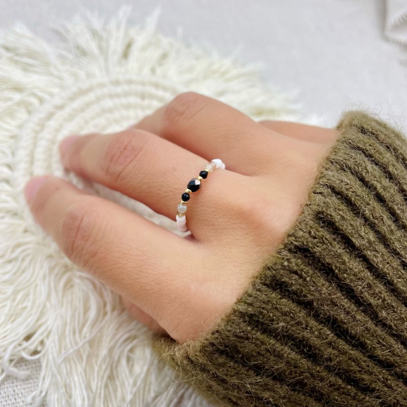 Black and White World Natural Stone Bead Ring - General Rings - Semi-Precious Stones Black