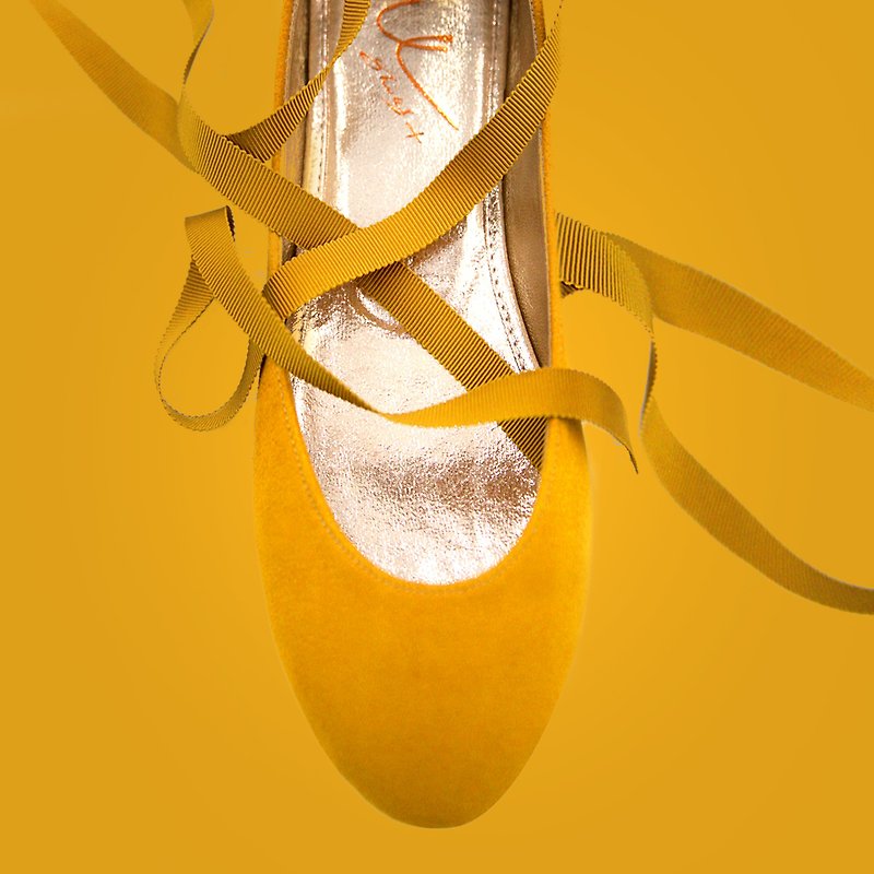 Leá Spicy Mustard (Mustard Yellow) Flats Actress Edition | WL - รองเท้าบัลเลต์ - หนังแท้ สีนำ้ตาล