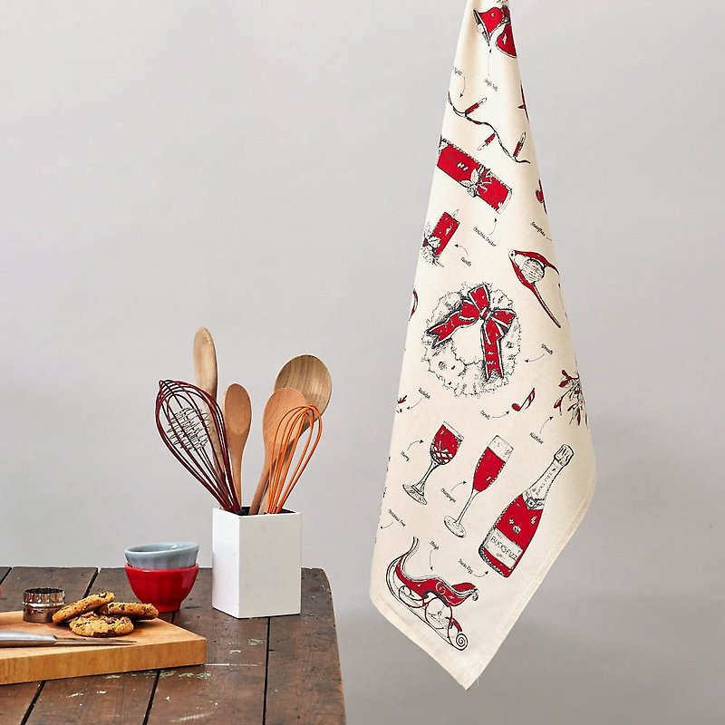 Organic Cotton Dish Cloth Christmas Carnival (Red) - ผ้ารองโต๊ะ/ของตกแต่ง - ผ้าฝ้าย/ผ้าลินิน สีแดง