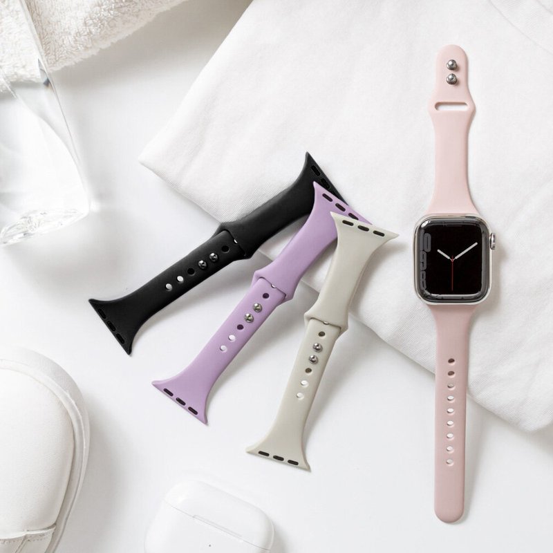 Slim silicone band for Apple Watch 42/44/45/49mm - สายนาฬิกา - ซิลิคอน สึชมพู