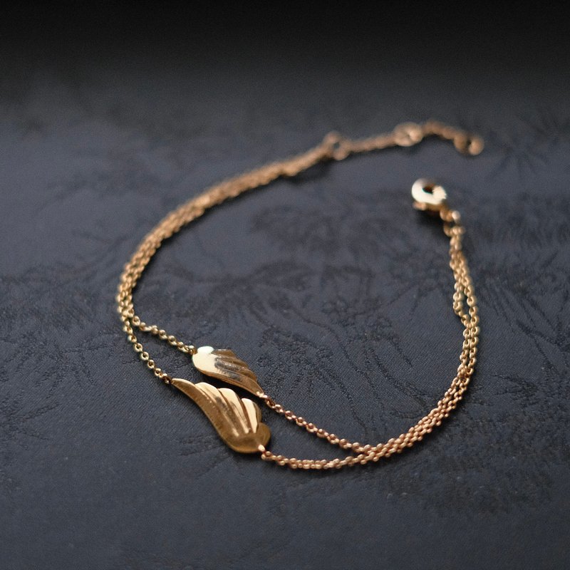 Emerald Gift。拈翠-法國製18K包金雙鏈手鏈天使的翅膀-絕版 - 手鍊/手環 - 玉石 金色