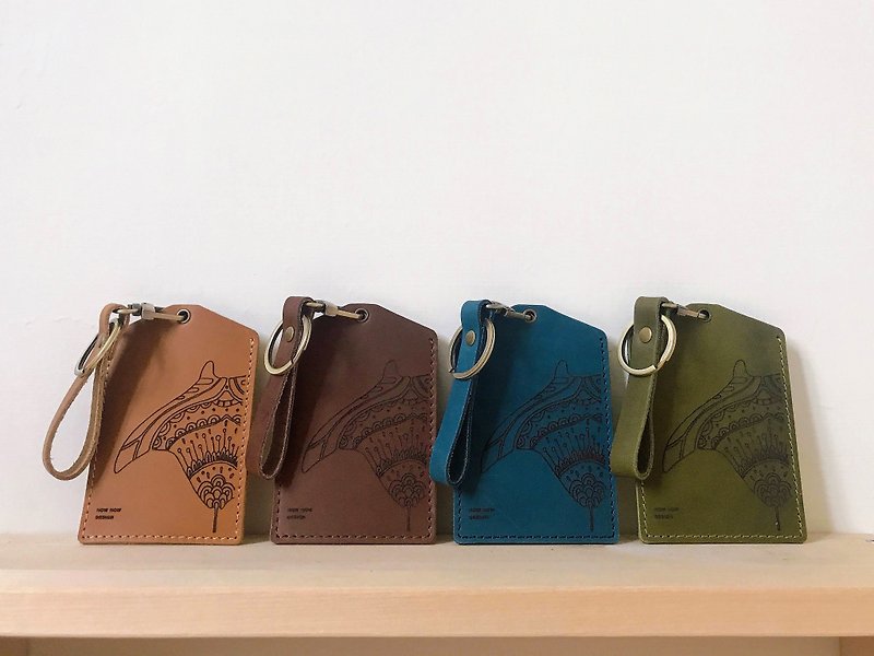 Vegetable tanned leather multi-purpose card holder x stingray x ocean totem design - ID & Badge Holders - Faux Leather 