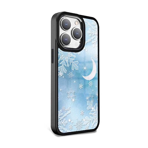 apbs 雅品仕 水晶彩鑽手機殼 iPhone 15系列 軍規防摔合金框磁吸鏡面手機殼-凝雪星月-黑框