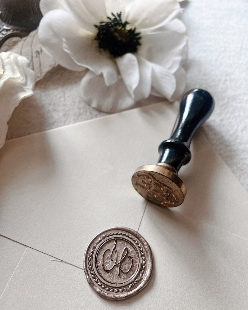 PERSONALIZED WAX SEAL STAMP CUSTOM DESIGN WITH SEALING WAX 50s - Stamps & Stamp Pads - Wood Gold