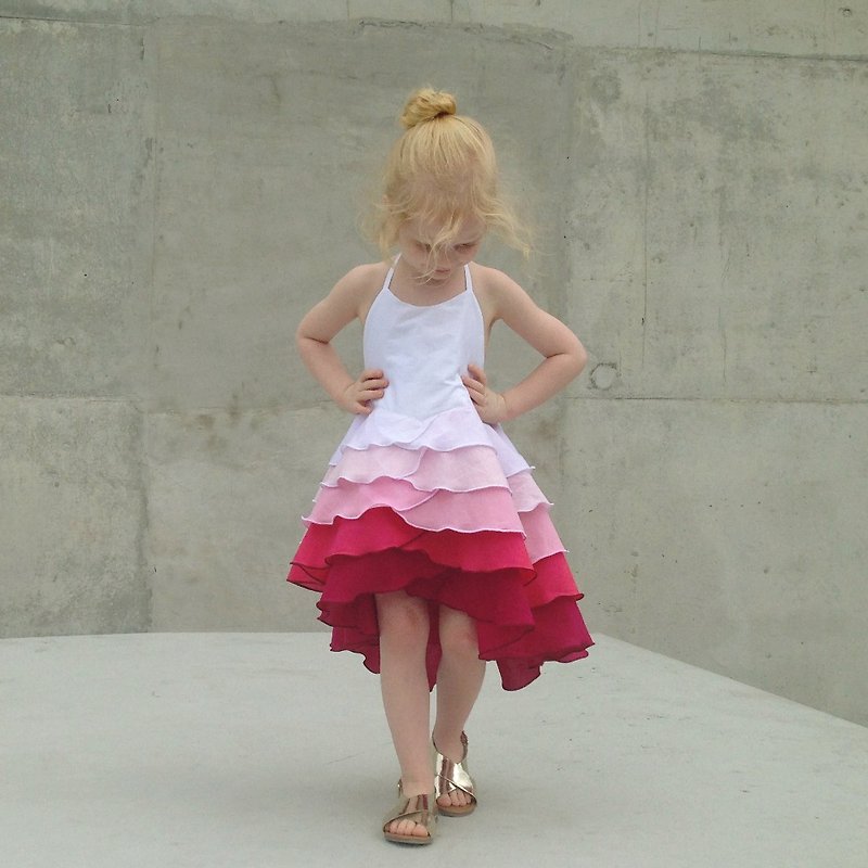 女孩粉色生日派對弗拉門戈芭蕾舞裙連衣裙 - 洋裝/連身裙 - 棉．麻 粉紅色