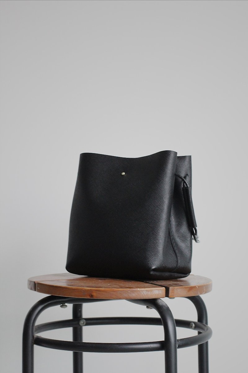 Saffiano Black Leather Bag - Messenger Bags & Sling Bags - Genuine Leather Black