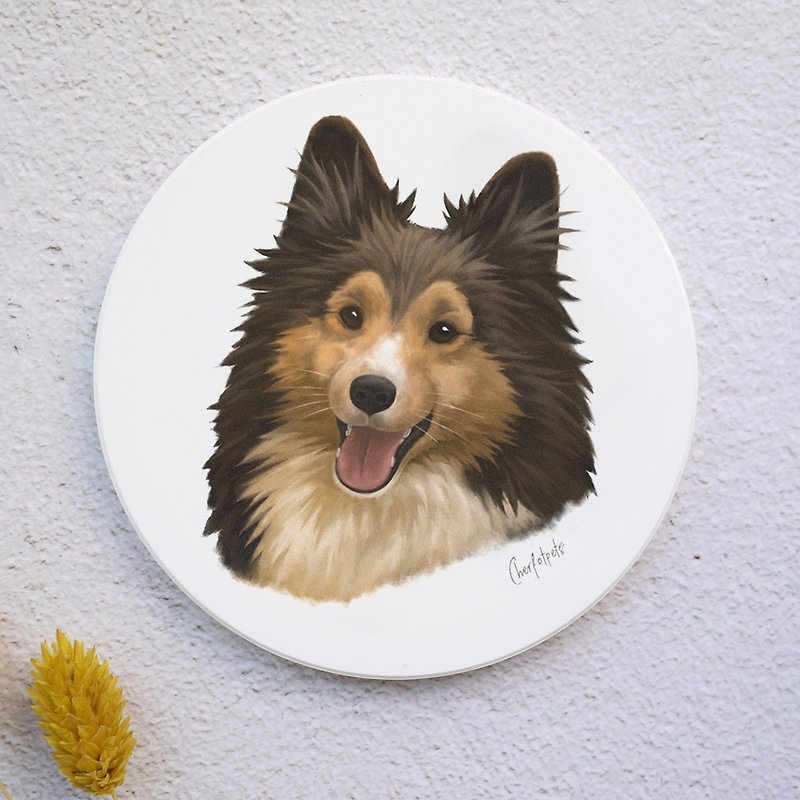 Watercolor Pet Portrait Coaster (Shetland) - อื่นๆ - ดินเผา ขาว