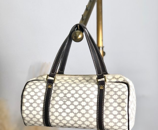バッグ CELINE MACADAM ENAMEL PVC HAND BAG PORCH CELINE Macadam Canvas Hand Bag PVC Brown Black Auth 66116