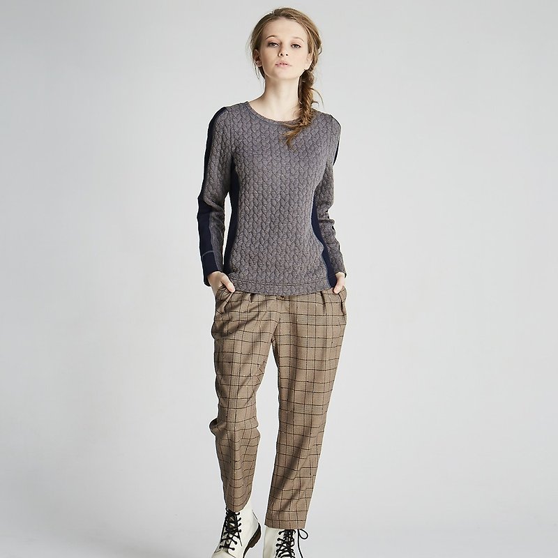 Spliced ​​cotton top (1702TP02GR-S) - เสื้อผู้หญิง - ผ้าฝ้าย/ผ้าลินิน สีเทา