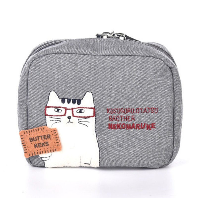 Kusuguru Japan storage bag BUTTER KEKS biscuit shape portable universal small bag - gray - Clutch Bags - Cotton & Hemp Gray