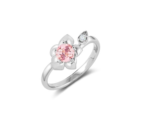 Majade Jewelry Design 摩根石14k白金鑽石訂婚戒指 非傳統蘭花結婚戒指 大自然花卉戒指
