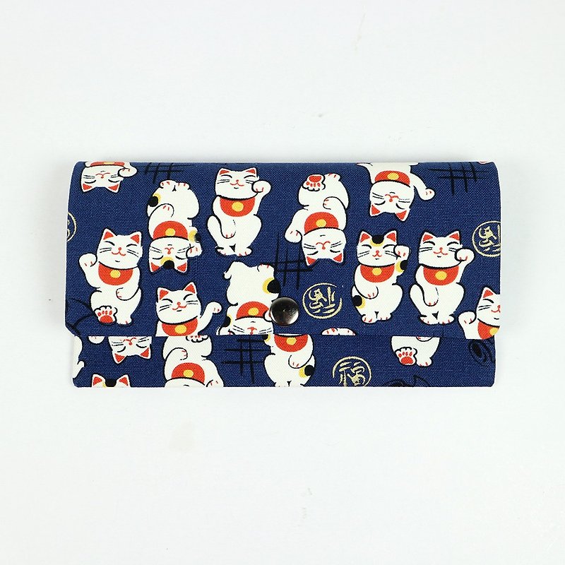 Red Bag Passbook Cash Storage Bag - Naughty Lucky Cat (Blue) - Chinese New Year - Cotton & Hemp Blue