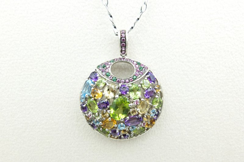 Stone Colored Crystal Pendant - Necklaces - Semi-Precious Stones Multicolor