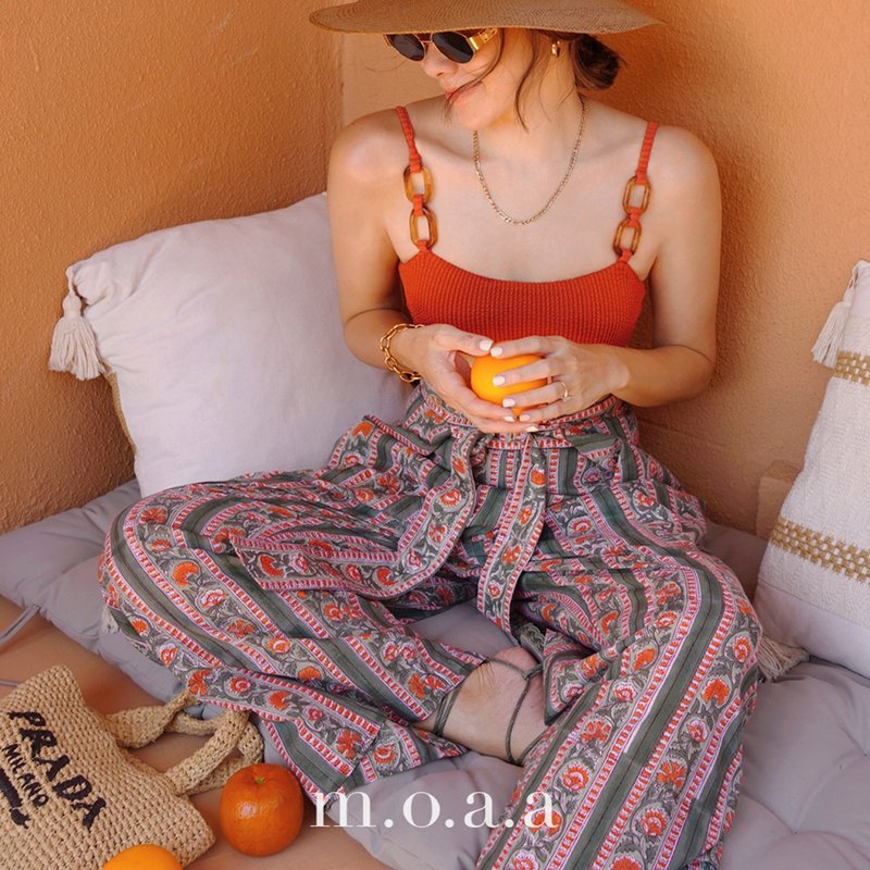 Terracotta Wrap Pants - กางเกงขายาว - ผ้าฝ้าย/ผ้าลินิน สีเขียว