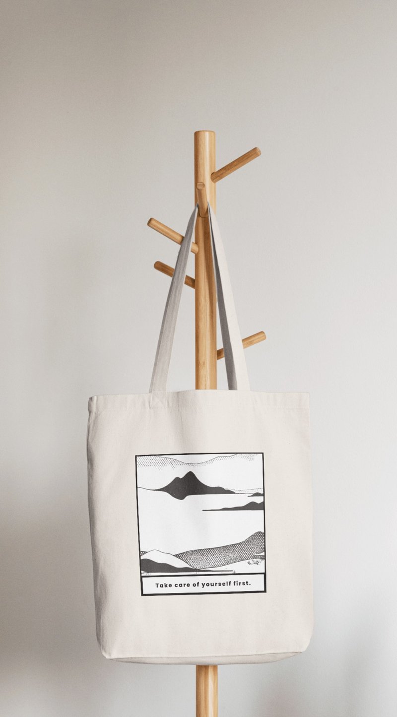 Original Design - Mountain Landscape Series Tote Bag - กระเป๋าถือ - ผ้าฝ้าย/ผ้าลินิน ขาว