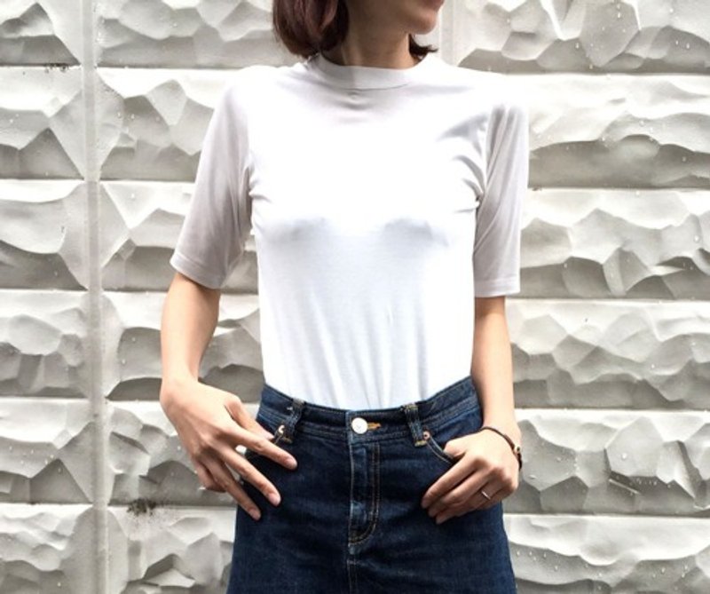 Adult quarter-sleeved plain T-shirt white [Sizes available] - Women's Tops - Cotton & Hemp 