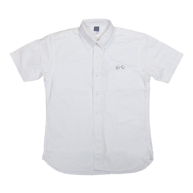 父の日のギフトに。サイコロ 刺繍 オックスフォード シャツ　メンズS〜XLサイズ　Tcollector - 女襯衫 - 棉．麻 白色