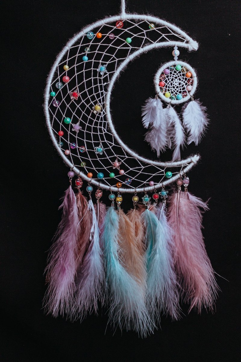 純手工捕夢網 Handmade Dreamcatcher－【蠟筆月亮】 - 擺飾/家飾品 - 其他材質 多色