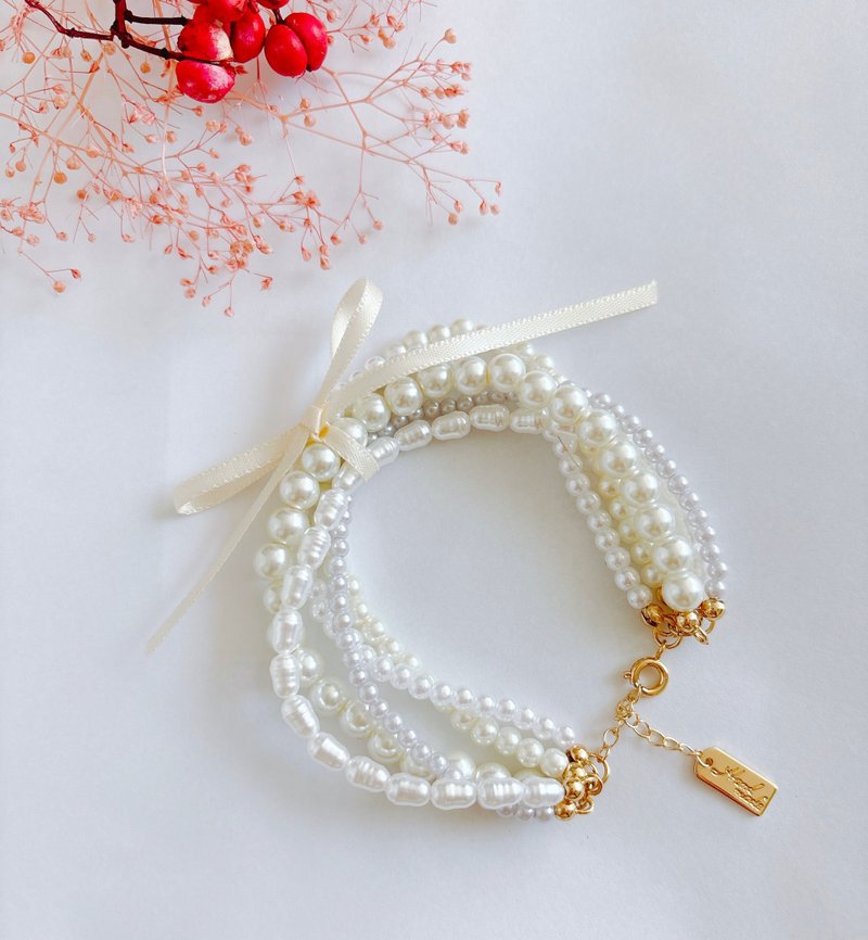 [Happiness Pearl Bracelet] French Pearl Tied Bracelet Pearls 14K gold-filled - Bracelets - Pearl 