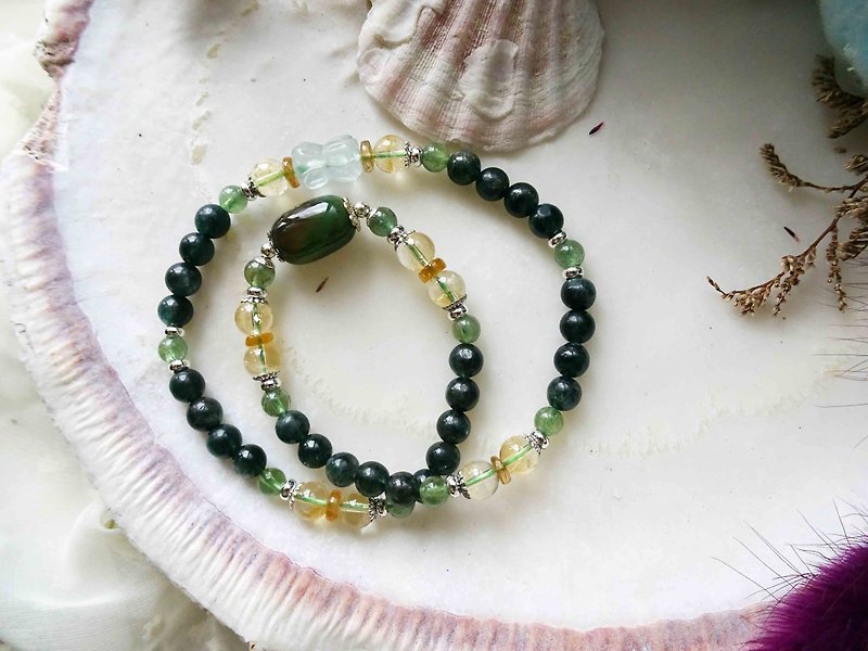 blue bird. Water grass agate citrine emerald spodumene Stone multi-circle bracelet bracelet - Bracelets - Crystal Green