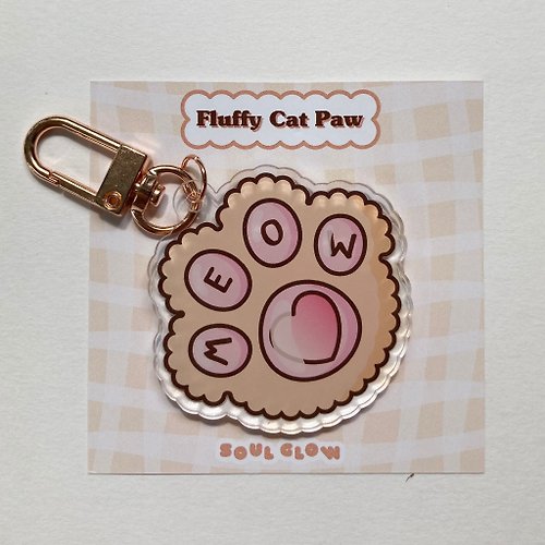soulglowth Orange Fluffy Cat Paw Acrylic Keychain