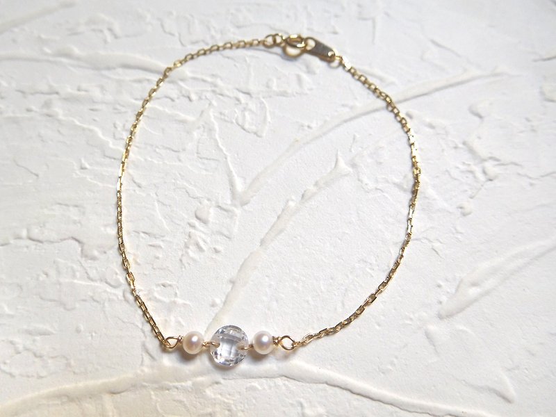 Pure 14K Gold Pearl Clear Stone Bracelet - สร้อยข้อมือ - วัสดุอื่นๆ สีกากี