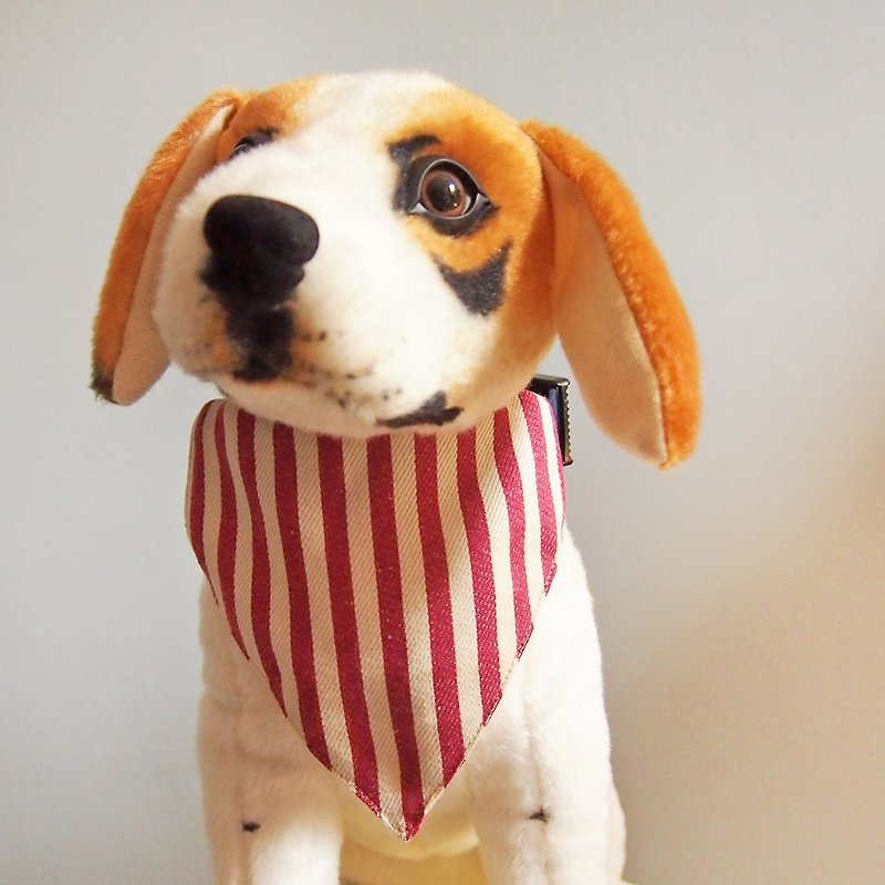 ショッキングピンクの縞模様の猫と犬のスカーフの装飾的な襟 - 首輪・リード - コットン・麻 レッド