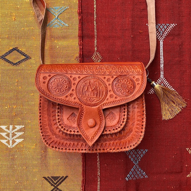 Moroccan handmade henna blood orange camel bag - Messenger Bags & Sling Bags - Genuine Leather Orange
