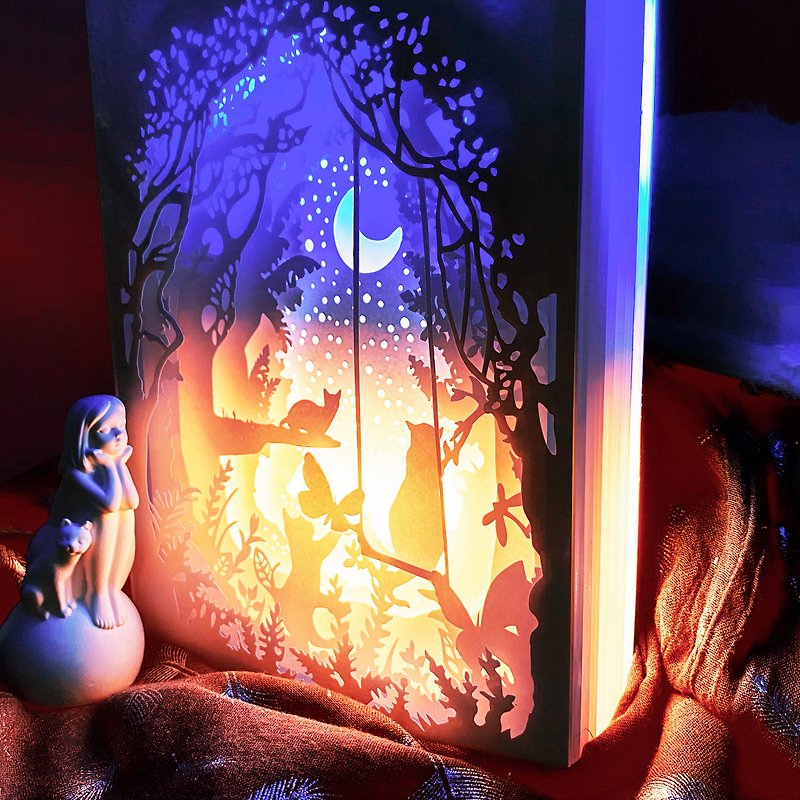 Light and Shadow LED Paper Carving Lamp-Cat Forest Paper Art Night Light - โคมไฟ - กระดาษ 