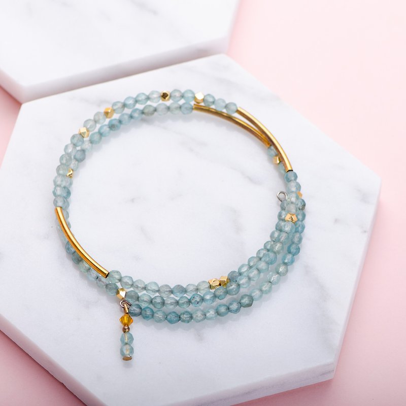 Apatite, 14K gold-plated, Natural Gemstone stack bracelets - Bracelets - Gemstone Blue