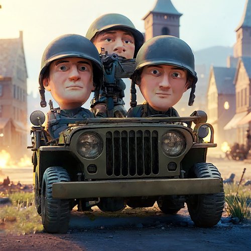 東哥模研所 Q版二戰美軍威利吉普車 JEEP+大兵三人組 樹脂模型組裝套件