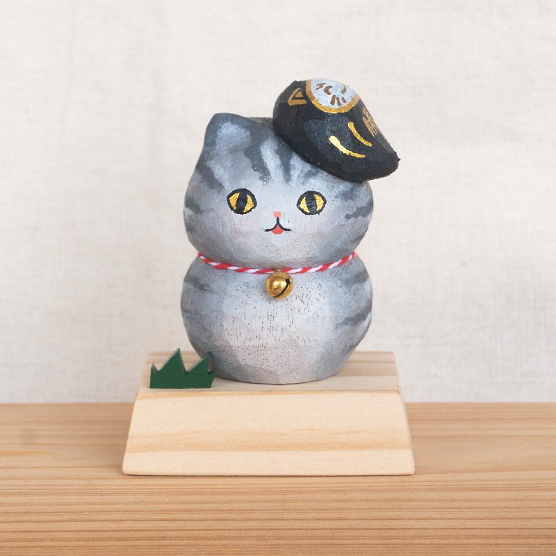 【Black Little Fortune】Wood Carved Lucky Cat・Cat Carved Animal Series - Items for Display - Wood Black