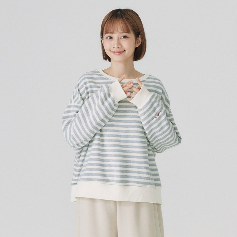 【Simply Yours】條紋滾邊針織上衣 灰F - 女裝上衣 - 棉．麻 灰色