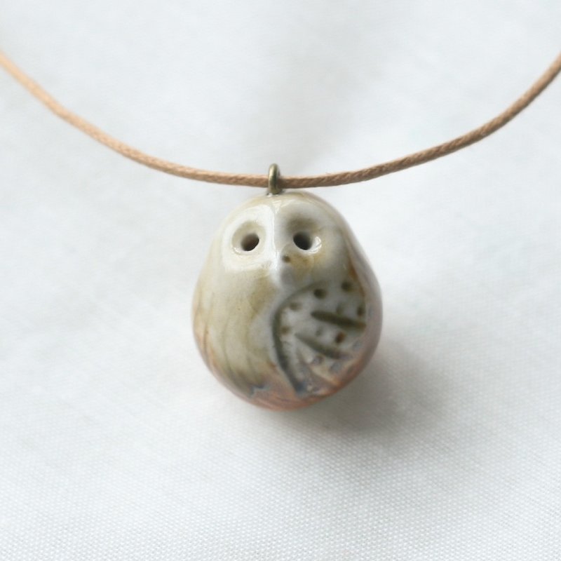 Firewood Pottery Oil Necklace Taro Owl - สร้อยคอ - ดินเผา สีเทา