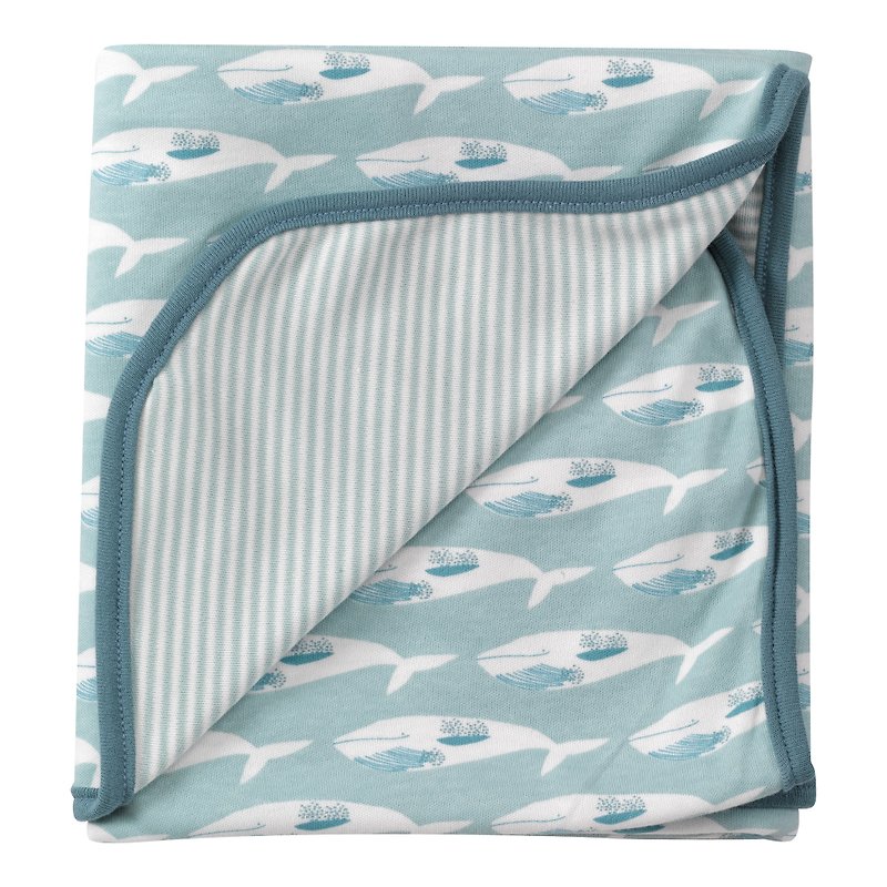 100% 有機棉  小鯨魚 嬰兒包巾 英國品牌 - 滿月禮物 - 棉．麻 紫色